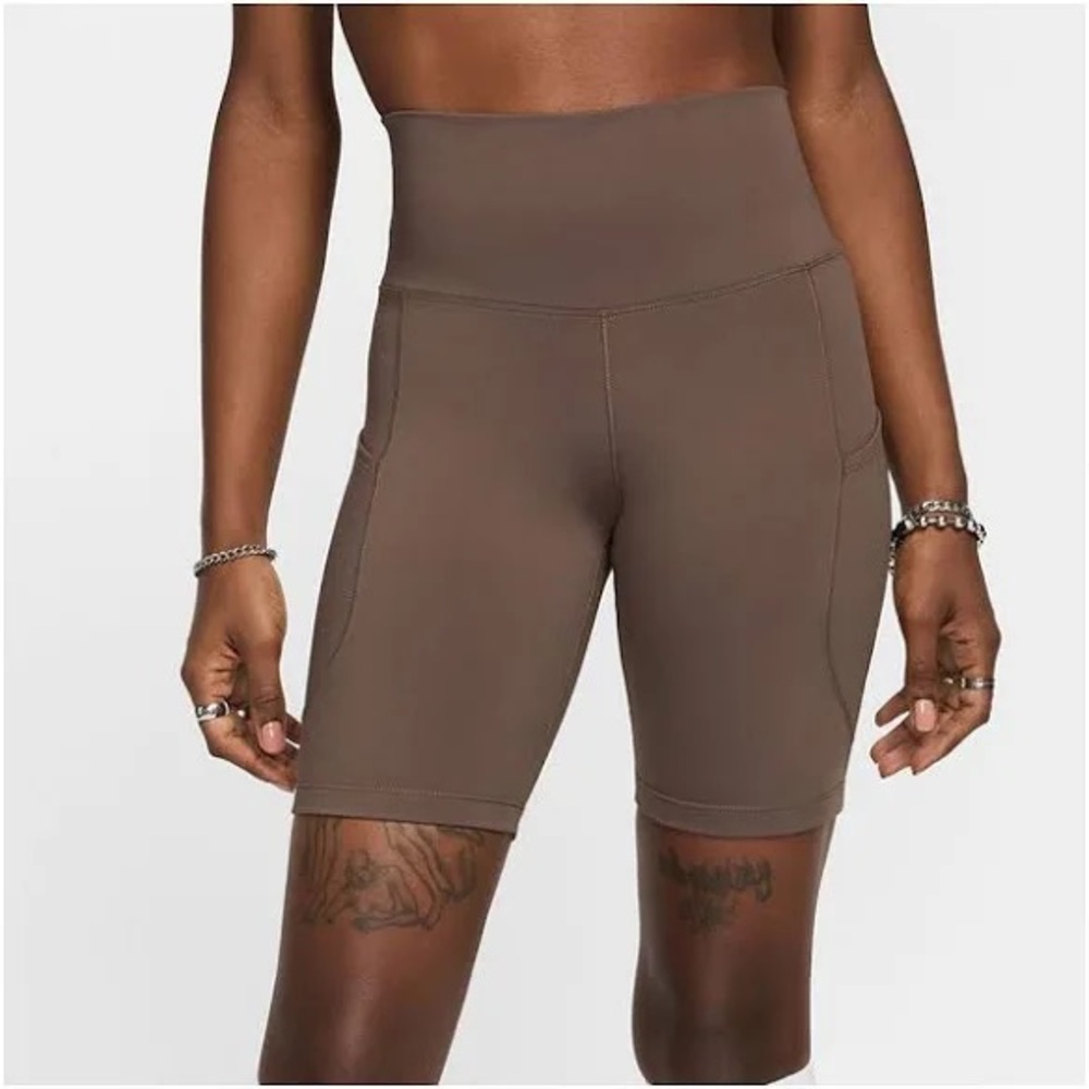 Nike Brown Bike Shorts with High-Rise Waistband and Moisture-Wicking Fabric